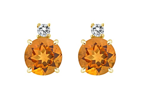 5mm Round Citrine with Diamond Accents 14k Yellow Gold Stud Earrings