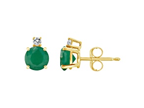 5mm Round Emerald with Diamond Accents 14k Yellow Gold Stud Earrings