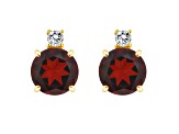 5mm Round Garnet with Diamond Accents 14k Yellow Gold Stud Earrings