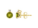 5mm Round Peridot with Diamond Accents 14k Yellow Gold Stud Earrings