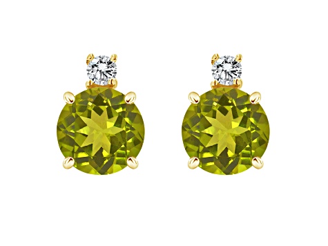 5mm Round Peridot with Diamond Accents 14k Yellow Gold Stud Earrings