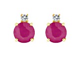 5mm Round Ruby with Diamond Accents 14k Yellow Gold Stud Earrings