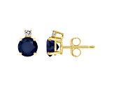 5mm Round Sapphire with Diamond Accents 14k Yellow Gold Stud Earrings