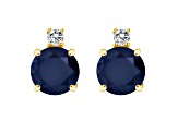 5mm Round Sapphire with Diamond Accents 14k Yellow Gold Stud Earrings