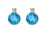 5mm Round Blue Topaz with Diamond Accents 14k Yellow Gold Stud Earrings