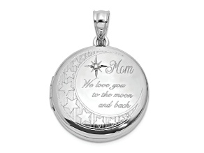 Rhodium Over Sterling Silver Diamond 20mm Mom Moon/Stars Round Locket