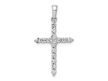 Picture of Rhodium Over 14K White Gold Polished 1/4ct. Diamond Cross Pendant
