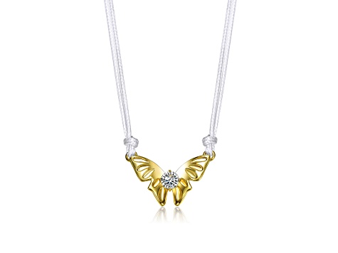 Clear Cubic Zirconia, 14k Gold Plated over Butterfly Moth Pendant Necklace