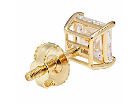 White Cubic Zirconia 14k Yellow Gold Studs With Velvet Gift Box 3.00ctw