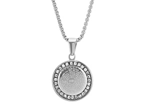 Ladies Stainless Steel Cubic Zirconia "Our Father" Prayer Round Pendant With Chain