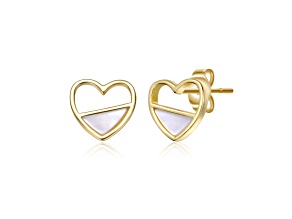 White Mother Of Pearl, 14K Gold Plated over Brass Openwork Heart Stud Earrings for Kids