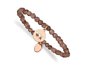 Rose Stainless Steel Polished XO Brown Jade Stretch Bracelet
