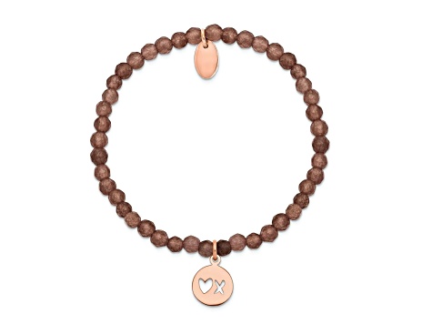 Rose Stainless Steel Polished XO Brown Jade Stretch Bracelet