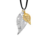Sterling Silver and 24k Yellow Gold Dipped Double Evergreen Leaf Necklace