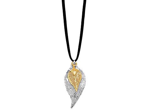 Sterling Silver and 24k Yellow Gold Dipped Double Evergreen Leaf Necklace