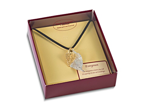 Sterling Silver and 24k Yellow Gold Dipped Double Evergreen Leaf Necklace