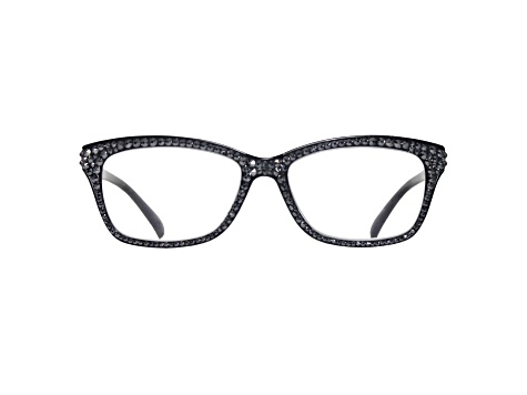 Black Crystal Rectangular Frame Reading Glasses. Strength 3.00