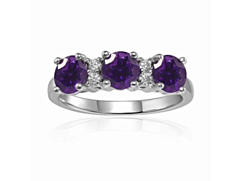 Amethyst and Moissanite Sterling Silver 3-Stone Ring