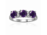 Amethyst and Moissanite Sterling Silver 3-Stone Ring