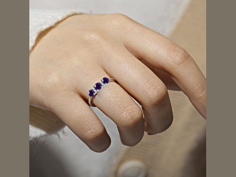 Amethyst and Moissanite Sterling Silver 3-Stone Ring