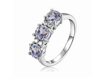 Picture of Aquamarine and Moissanite Sterling Silver 3-Stone Ring For Women
