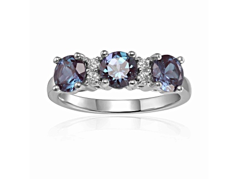 Lab Created Alexandrite and Moissanite Sterling Silver 3-Stone Ring