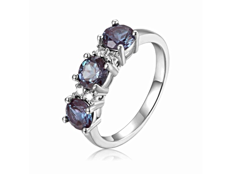 Lab Created Alexandrite and Moissanite Sterling Silver 3-Stone Ring
