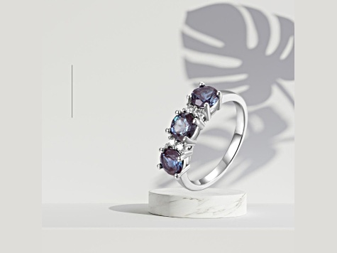 Lab Created Alexandrite and Moissanite Sterling Silver 3-Stone Ring