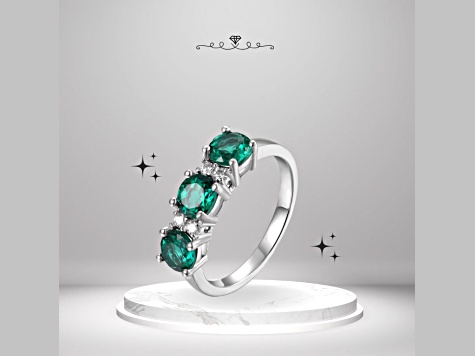 Lab Created Emerald and Moissanite Sterling Silver 3-Stone Ring