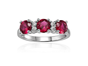 Lab Created Ruby and Moissanite Sterling Silver 3-Stone Ring