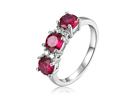 Lab Created Ruby and Moissanite Sterling Silver 3-Stone Ring