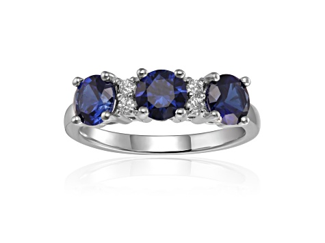 Lab Created Sapphire and Moissanite Sterling Silver 3-Stone Ring