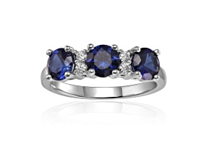 Lab Created Sapphire and Moissanite Sterling Silver 3-Stone Ring