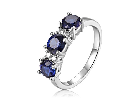 Lab Created Sapphire and Moissanite Sterling Silver 3-Stone Ring
