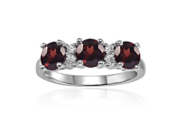Picture of Garnet and Moissanite Sterling Silver 3-Stone Ring