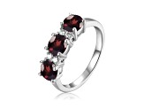 Garnet and Moissanite Sterling Silver 3-Stone Ring