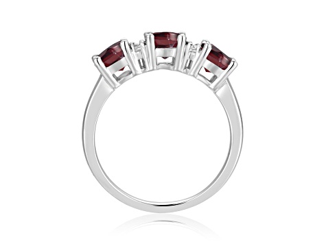 Garnet and Moissanite Sterling Silver 3-Stone Ring