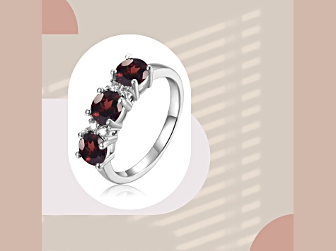 Garnet and Moissanite Sterling Silver 3-Stone Ring