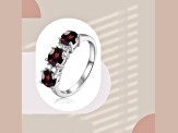 Garnet and Moissanite Sterling Silver 3-Stone Ring