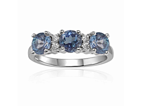 London Blue Topaz and Moissanite Sterling Silver 3-Stone Ring