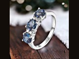 London Blue Topaz and Moissanite Sterling Silver 3-Stone Ring