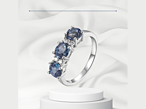 London Blue Topaz and Moissanite Sterling Silver 3-Stone Ring - 1977DH