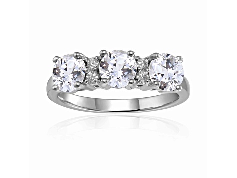 White Topaz and Moissanite Sterling Silver 3-Stone Ring