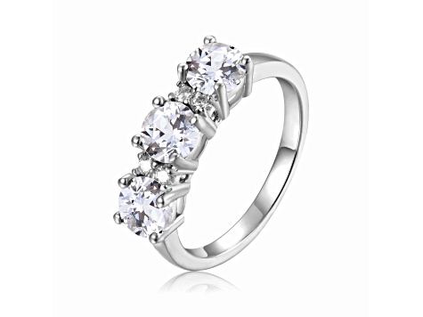 White Topaz and Moissanite Sterling Silver 3-Stone Ring