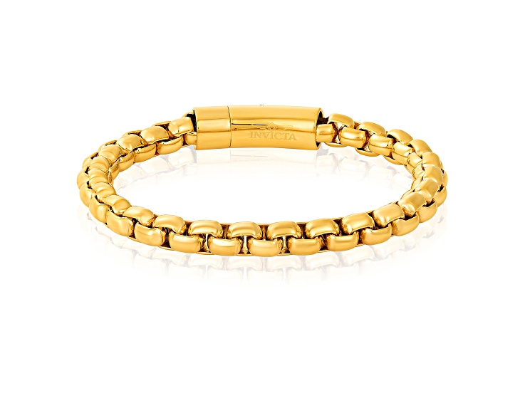 Invicta Jewelry Men's Box Chain Yellow Steel Bracelet (8mm) - 9"