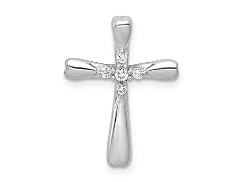 Rhodium Over 14K White Gold 1/20ct. 5-Stone Diamond Cross Chain Slide