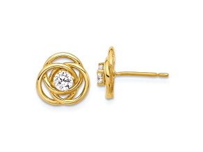10k Yellow Gold 10mm Polished Love Knot Cubic Zirconia Stud Earrings