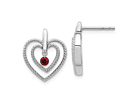 Rhodium Over 14k White Gold Red Diamond Heart Stud Earrings