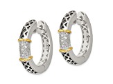 Sterling Silver Antiqued with 14K Accent Diamond Hinged Hoop Earrings
