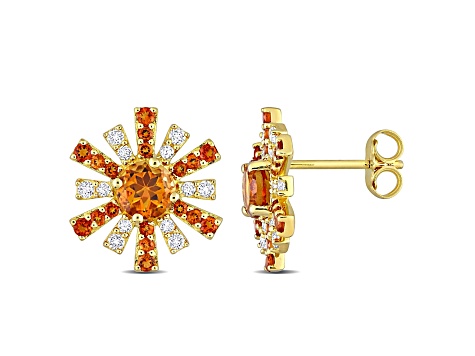 Madeira Citrine and White Topaz 18k Yellow Gold Over Sterling Silver Starburst Earrings 1.63ctw